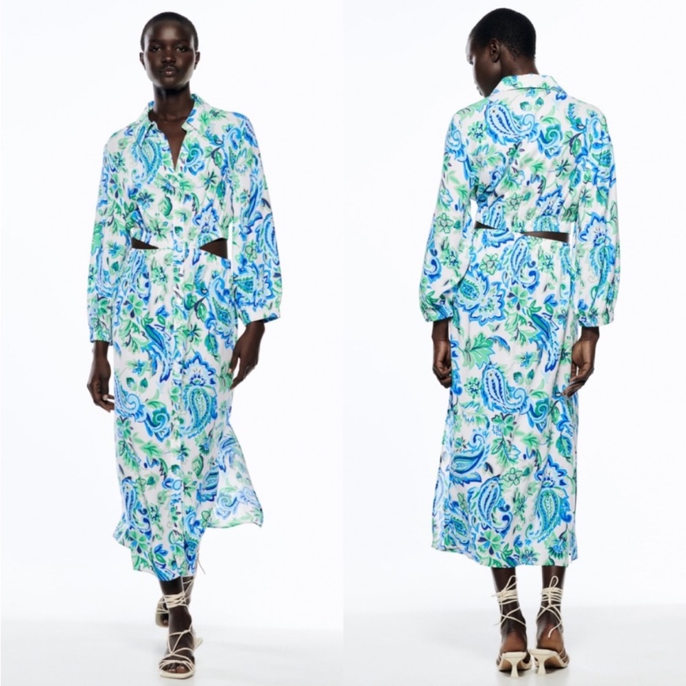 Zara Cut Out Printed Midi Dress